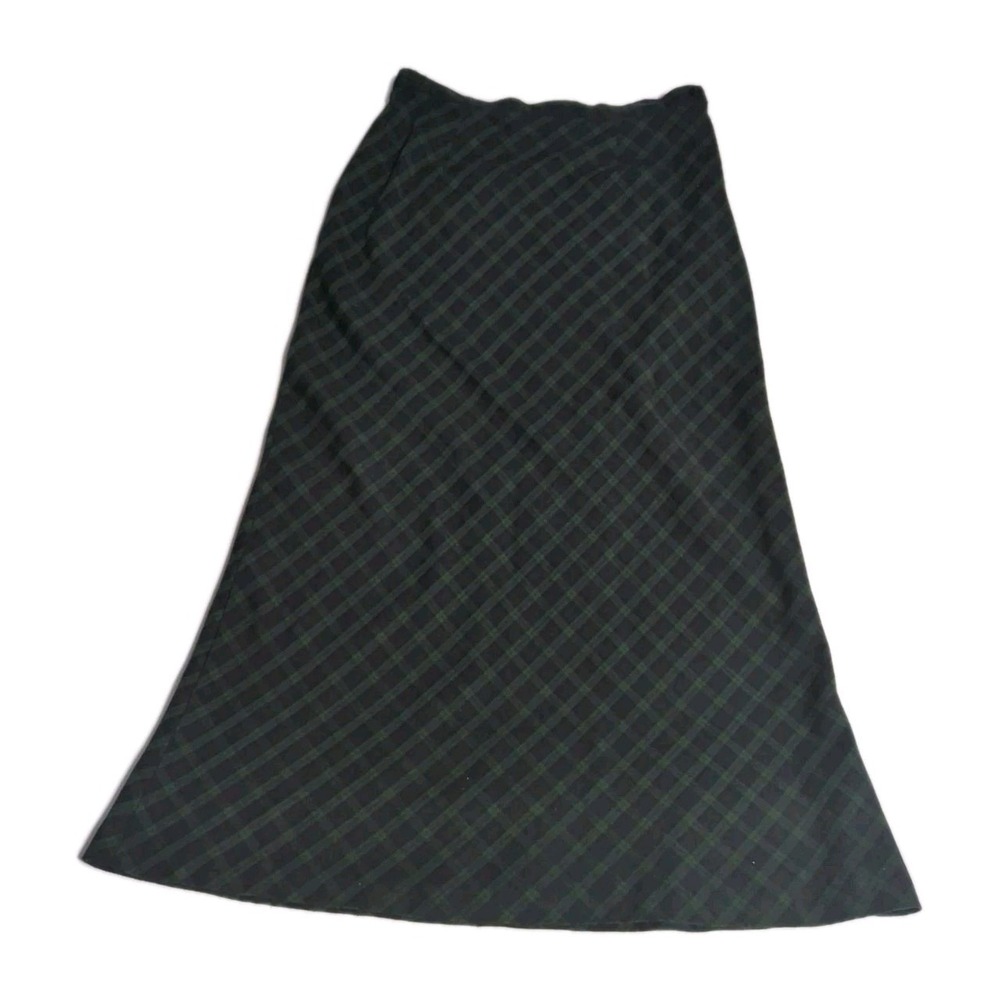 Vtg BGC Tartan Plaid Maxi Skirt Womens 12 USA Green highland gothic 90s a-line